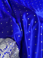 Banarasi Satin Katan Silk Saree Dot Booti Pattern in Royal Blue Shades SK11