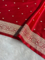 Banarasi Mashru Satin Silk Saree Floral Jaal Pattern In Red Shades MSC13
