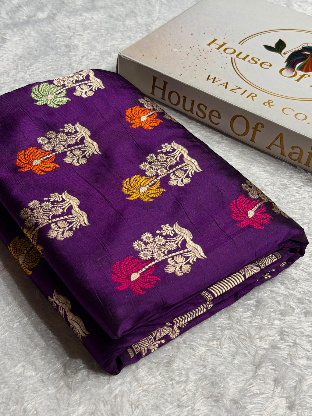 Banarasi Pure Katan Silk Saree with Minakari Boota Pattern in Purple Shades Shades PKM06