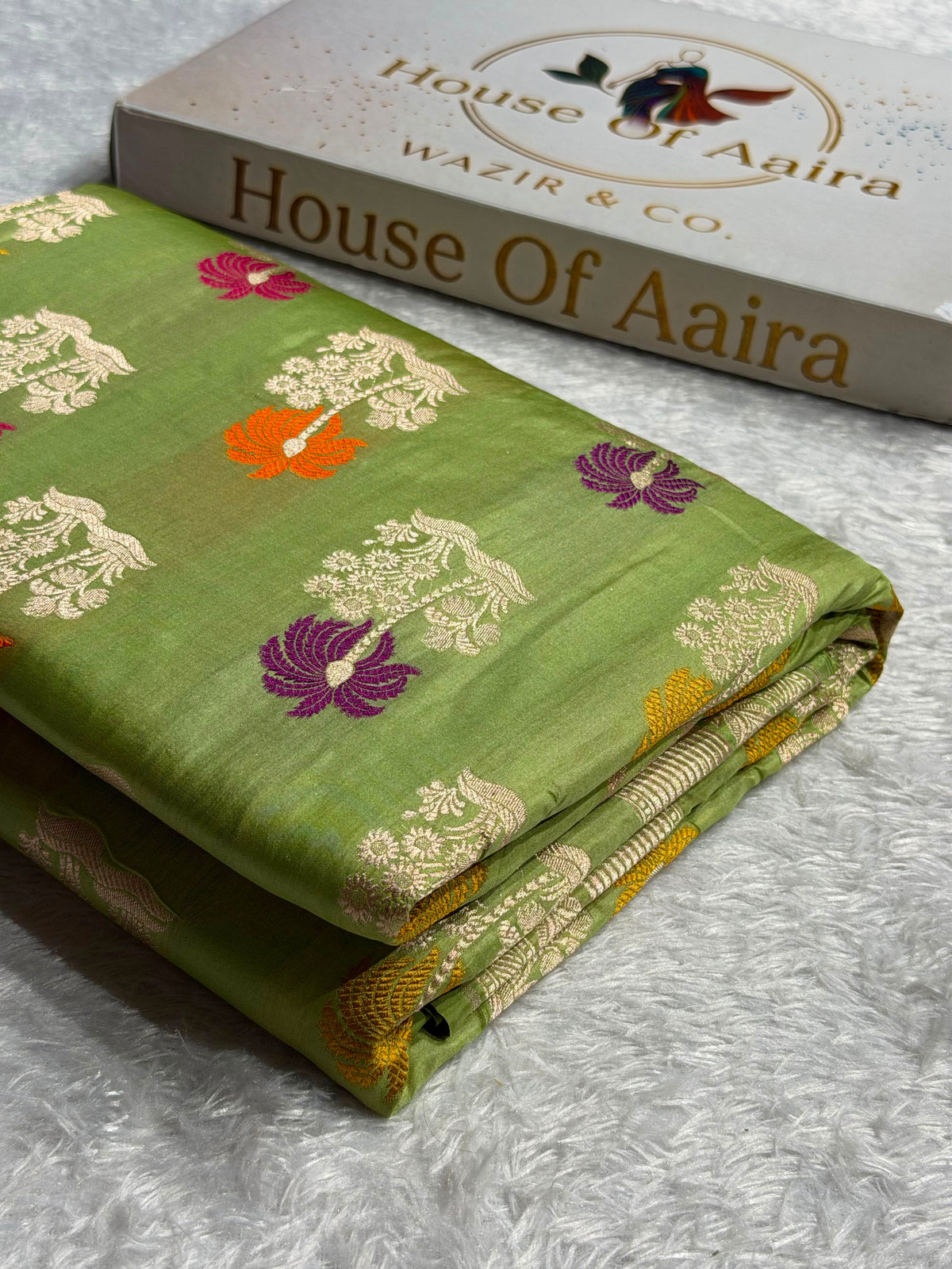 Banarasi Pure Katan Silk Saree with Minakari Boota Pattern in Pista Green Shades Shades PKM06