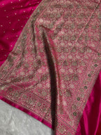 Banarasi Mashru Satin Silk Saree Tanchoi Pattern in Swarovski Work in Rani Shades BMSC09