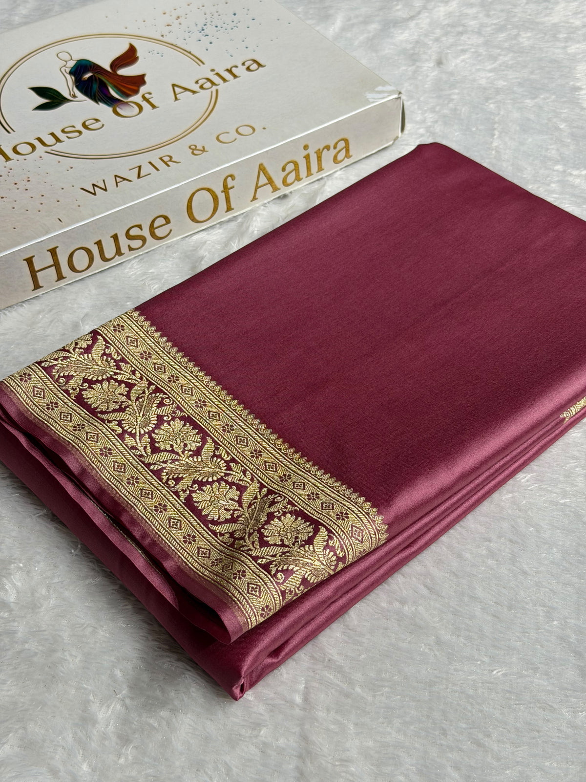 Banarasi Mashru Satin Silk Saree Floral Plain Body Pattern In Mauve Pink Shades MSC08