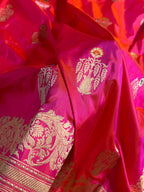 Banarasi Pure Katan Silk Saree Handwoven Kaduwa Boota Pattern with Minakari work in Pinkish Orange Shades PKH04