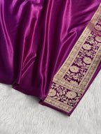 Banarasi Mashru Satin Silk Saree Booti Pattern Wine Shades MSK15