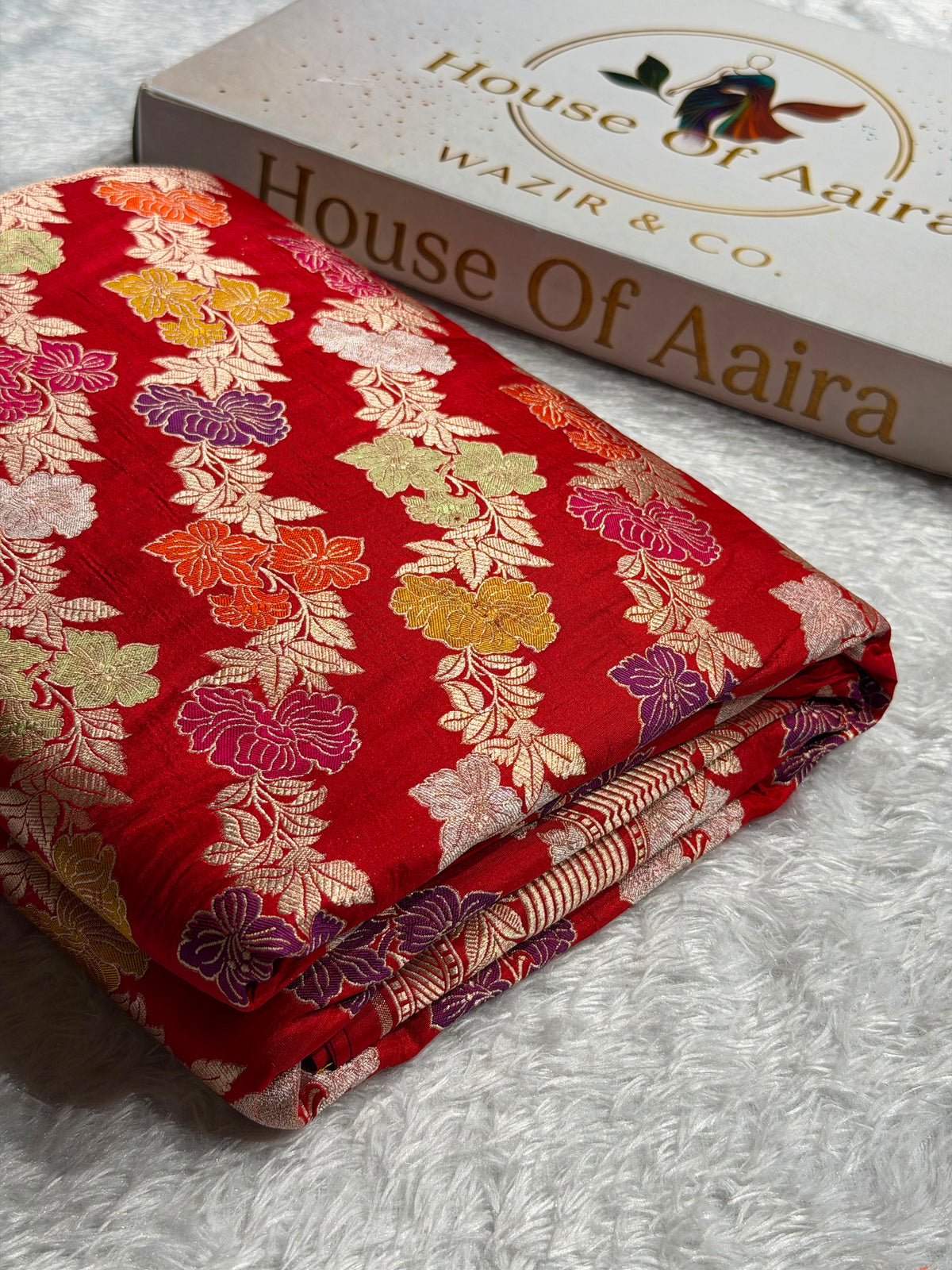 Banarasi Pure Katan Silk Saree with Minakari Cross Pattern in Red Shades Shades PKM02