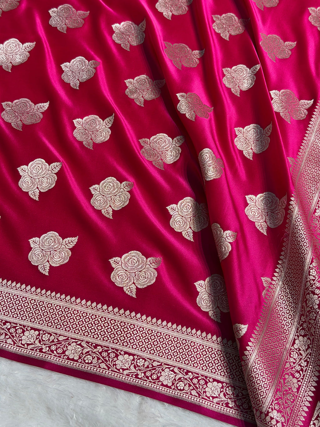 Banarasi Mashru Satin Silk Saree Boota Pattern Rani Shades MSK15