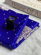 Banarasi Satin Katan Silk Saree Dot Booti Pattern in Royal Blue Shades SK11