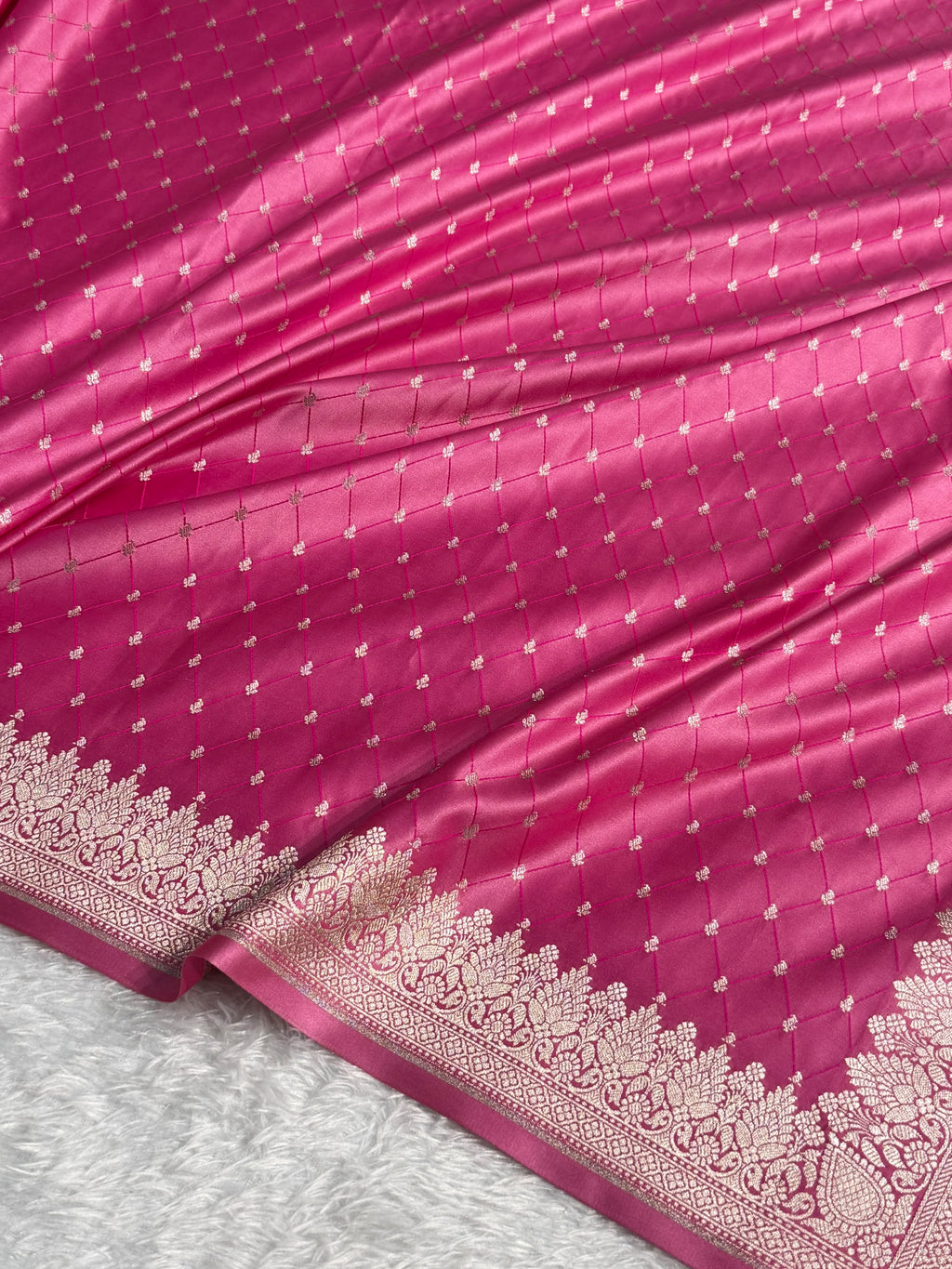 Banarasi Mashru Satin Silk Saree Tanchoi Pattern Baby Pink Shades MSK20