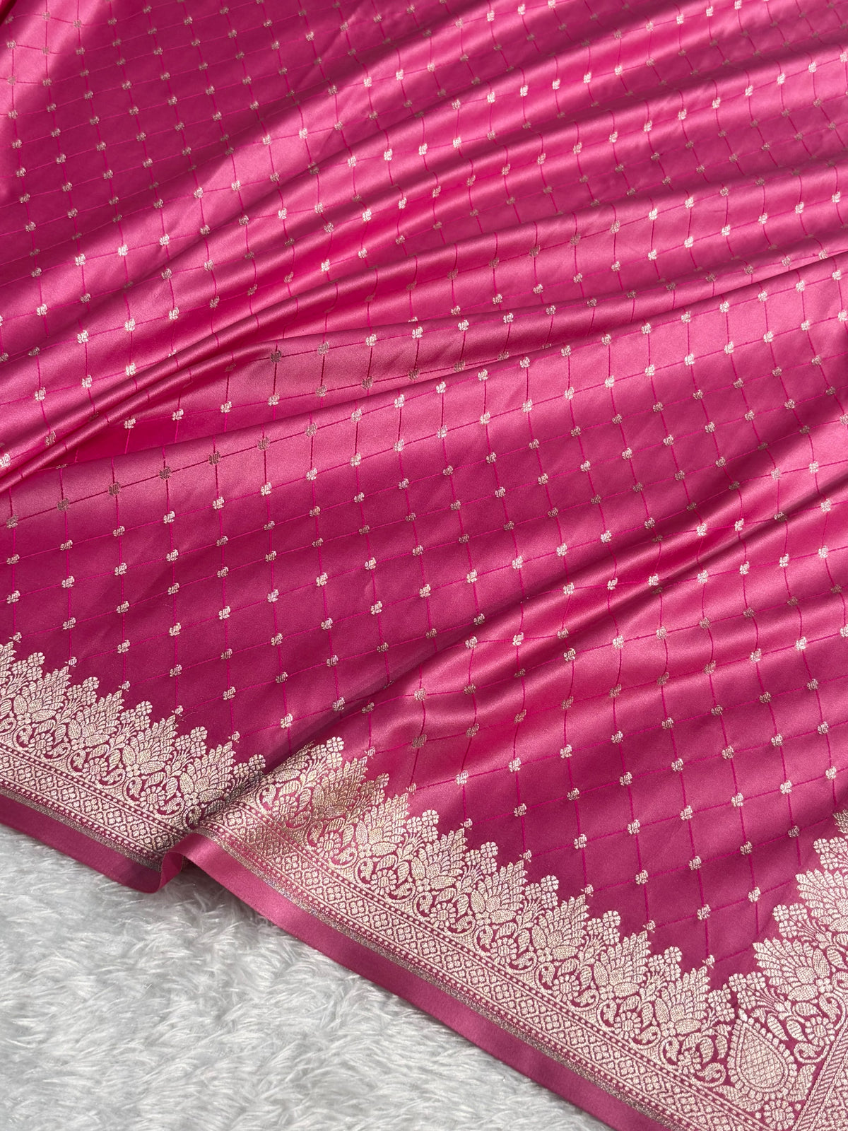 Banarasi Mashru Satin Silk Saree Tanchoi Pattern Baby Pink Shades MSK20