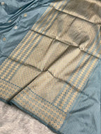 Banarasi Pure Katan Silk Saree Handwoven Kaduwa Boota Pattern with Minakari work in Steel Blue Shades PKH12