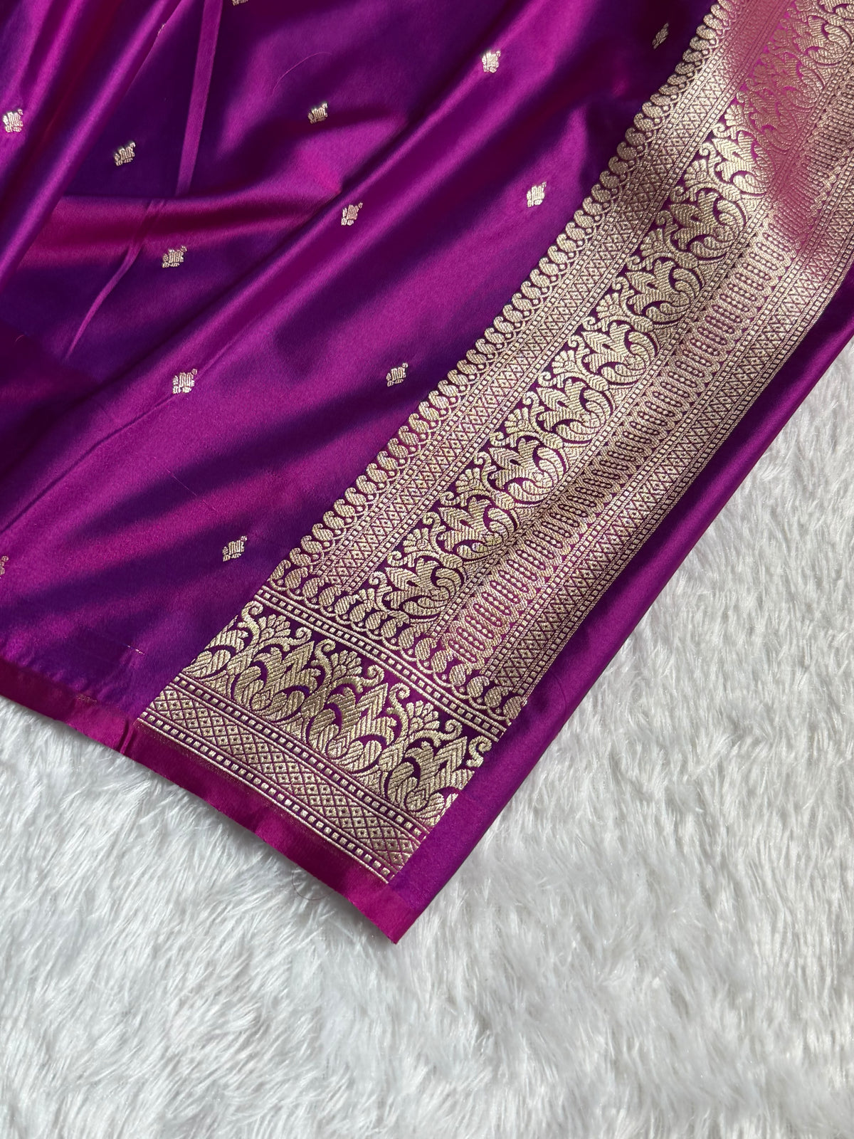 Banarasi Mashru Satin Silk Saree Tanchoi Pattern Cross Magenta Shades MSK36