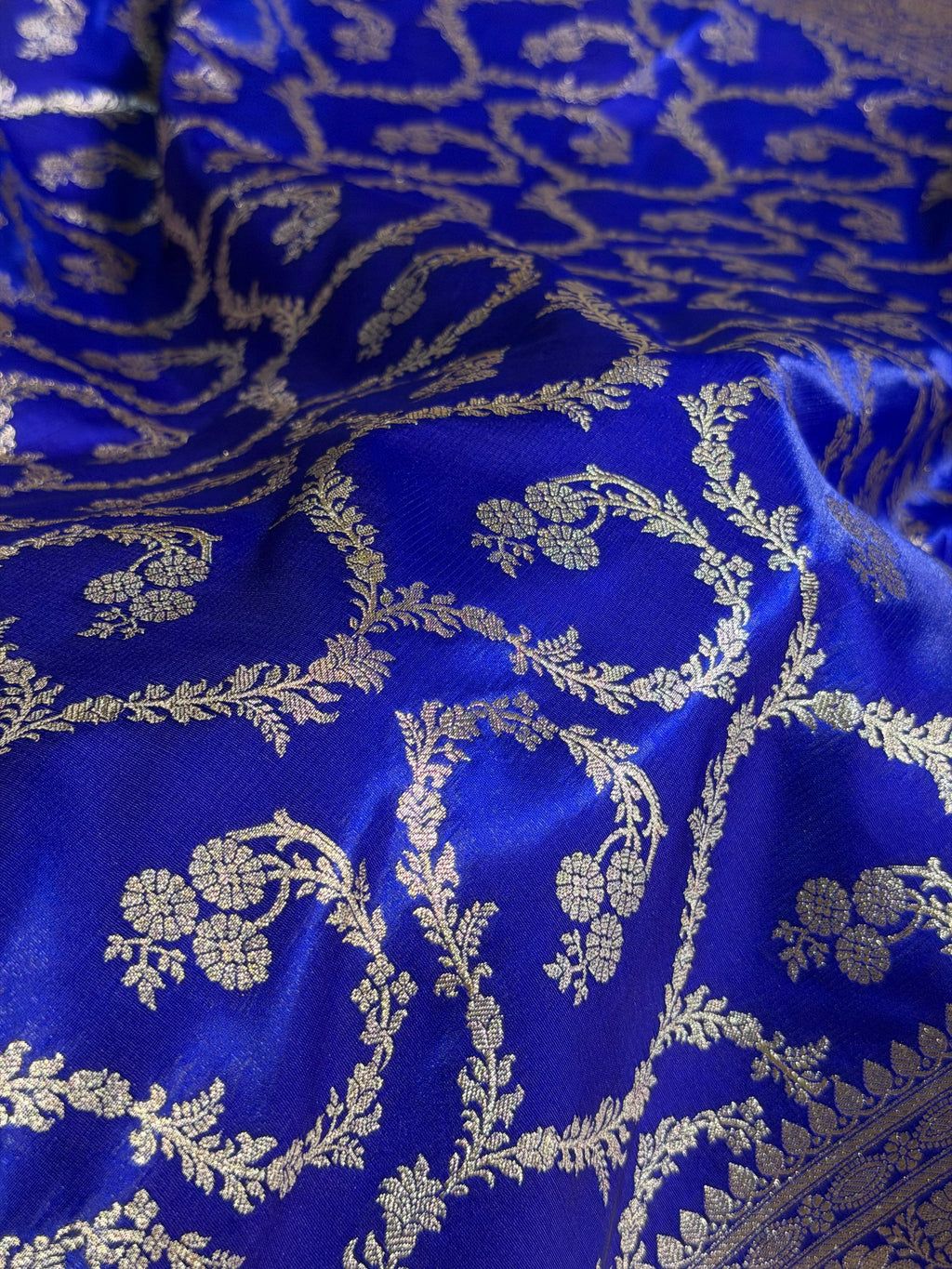 Banarasi Satin Silk Saree Cross Pattern in Royal Blue Shades SS09