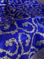 Banarasi Satin Silk Saree Cross Pattern in Royal Blue Shades SS09