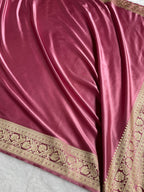 Banarasi Mashru Satin Silk Saree Floral Plain Body Pattern In Mauve Pink Shades MSC08