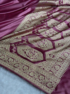 Banarasi Mashru Satin Silk Saree Floral Plain Body Pattern In Mauve Pink Shades MSC08