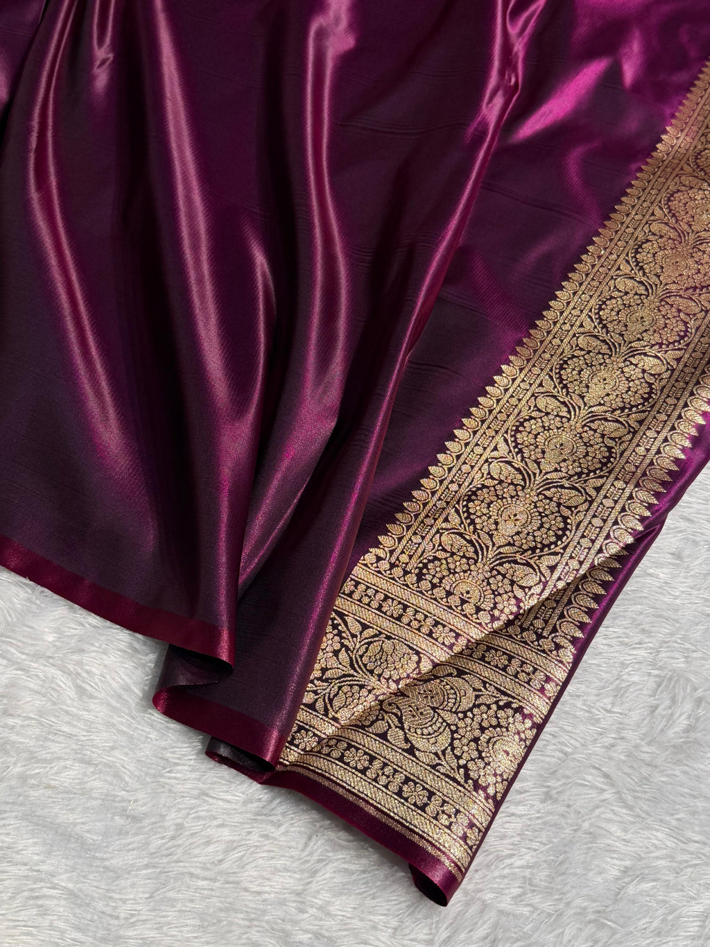 Banarasi Satin Silk Saree Jaal Pattern in Wine Shades SS13