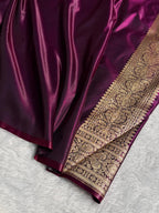 Banarasi Satin Silk Saree Jaal Pattern in Wine Shades SS13