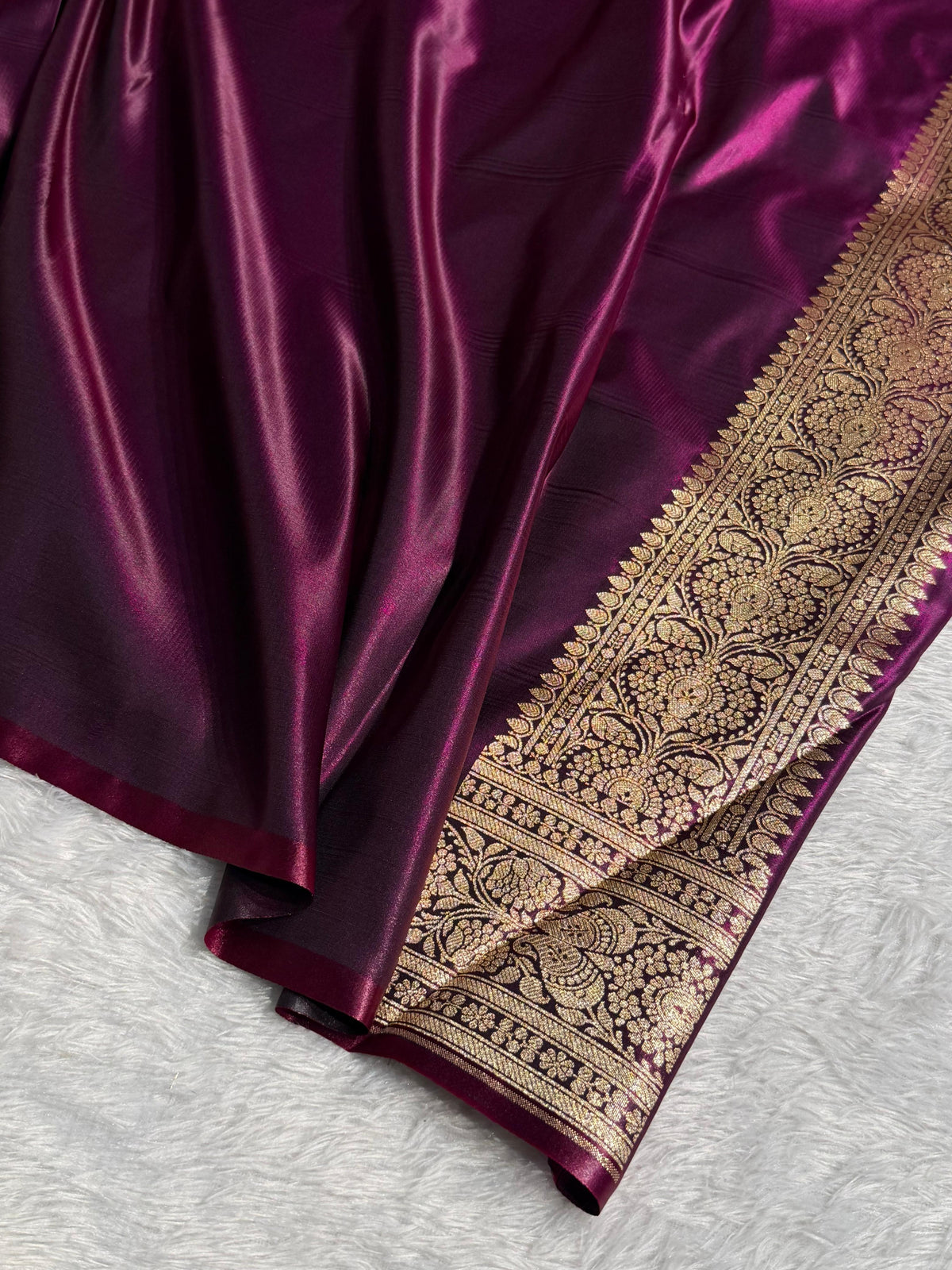 Banarasi Satin Silk Saree Jaal Pattern in Wine Shades SS13