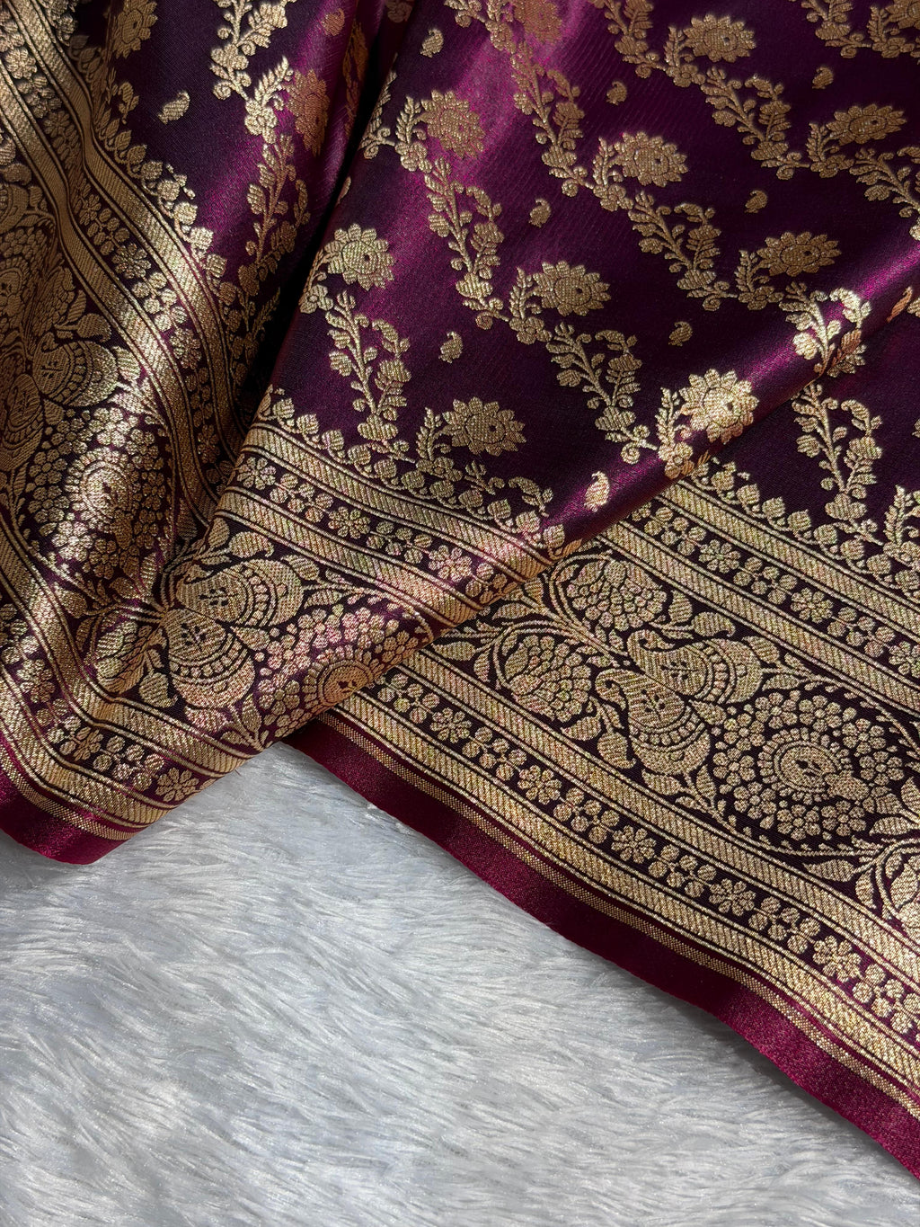 Banarasi Satin Silk Saree Jaal Pattern in Wine Shades SS13