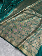 Banarasi Satin Silk Saree Jaal Pattern in Rama Shades SS14