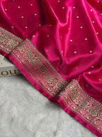 Banarasi Mashru Satin Silk Saree Tanchoi Pattern in Swarovski Work in Rani Shades BMSC09