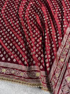 Bridal Banarasi Mashru Satin Silk Saree with Ari Pearl Work & Gotta Patti Work Booti Pattern in Chocolate Shades BMSKGP09