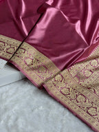 Banarasi Mashru Satin Silk Saree Floral Plain Body Pattern In Mauve Pink Shades MSC08