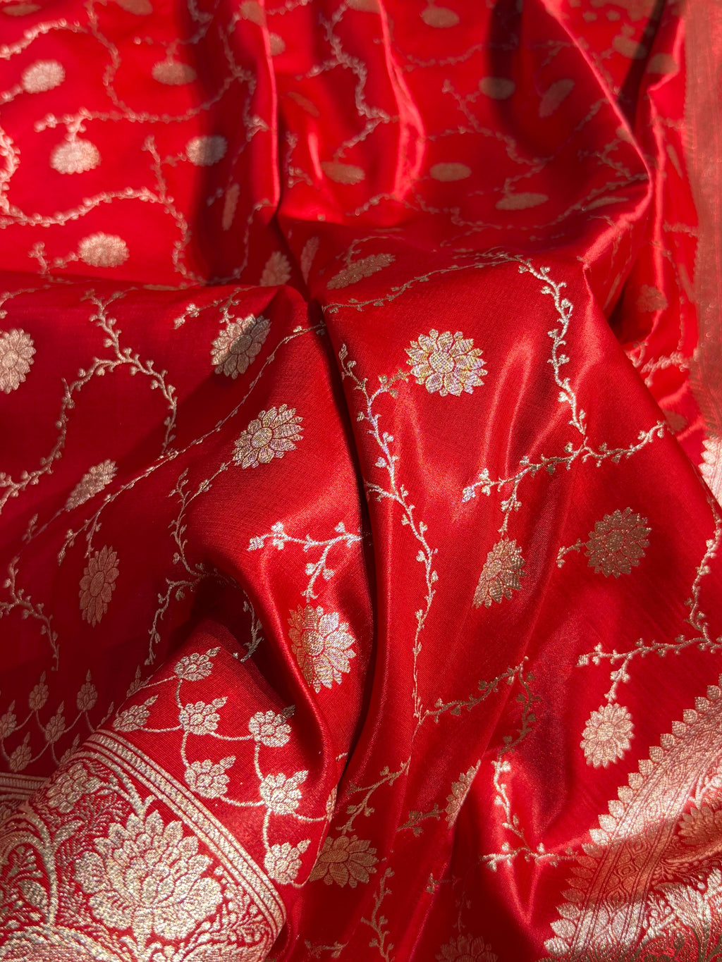 Banarasi Satin Silk Saree Jaal Pattern in Red Shades SS11