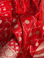 Banarasi Satin Silk Saree Jaal Pattern in Red Shades SS11