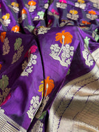 Banarasi Pure Katan Silk Saree with Minakari Boota Pattern in Purple Shades Shades PKM06