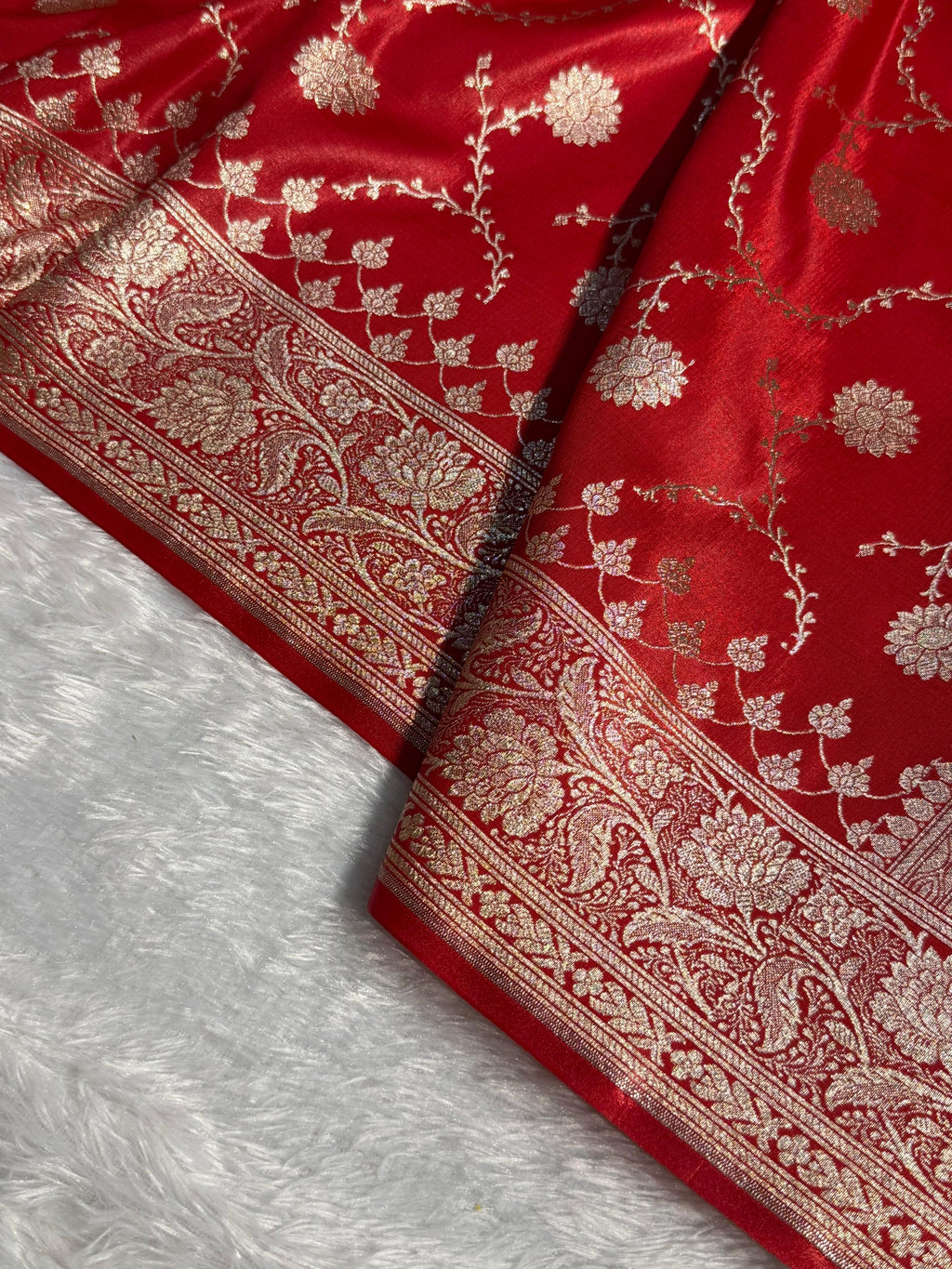 Banarasi Satin Silk Saree Jaal Pattern in Red Shades SS11