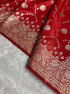 Banarasi Satin Silk Saree Jaal Pattern in Red Shades SS11