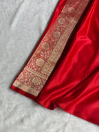 Banarasi Mashru Satin Silk Saree Jaal Pattern In Red Shades MSK39