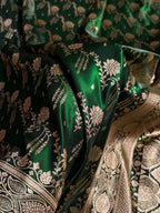 Banarasi Satin Silk Saree Cross Pattern in Bottle Green Shades SS08