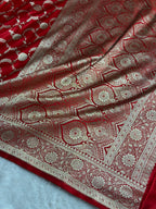 Banarasi Mashru Satin Silk Saree Jaal Pattern In Red Shades MSK39
