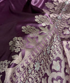 Banarasi Mashru Satin Silk Saree Floral Plain Body Mina Pattern In Royal Purple Shades MSC06