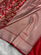 Banarasi Mashru Satin Silk Saree Floral Minakari Jaal Pattern In Red Shades MSC09