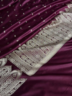 Banarasi Mashru Satin Silk Saree with Scallop Pattern In Deep Wine Shades MSC02