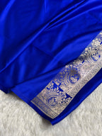 Banarasi Mashru Satin Silk Saree Booti Pattern Royal Blue Shades MSK32