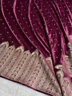 Banarasi Mashru Satin Silk Saree with Scallop Pattern In Deep Wine Shades MSC02