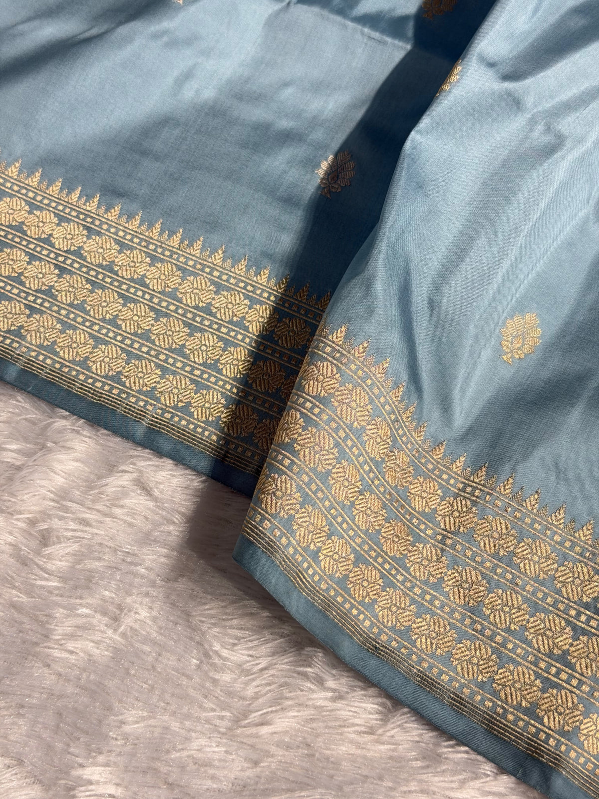 Banarasi Pure Katan Silk Saree Handwoven Kaduwa Boota Pattern with Minakari work in Steel Blue Shades PKH12