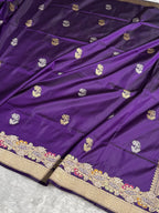 Banarasi Pure Katan Silk Saree Handwoven Kaduwa Boota Pattern with Minakari work in Purple Shades PKH09