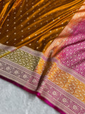 Banarasi Mashru Satin Silk Saree Booti Pattern In Rust with Mustard Rani Skirt Border Shades MSK41