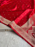 Banarasi Mashru Satin Silk Saree Floral Jaal Pattern In Red Shades MSC13