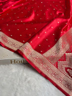 Banarasi Mashru Satin Silk Saree Floral Jaal Pattern In Red Shades MSC13