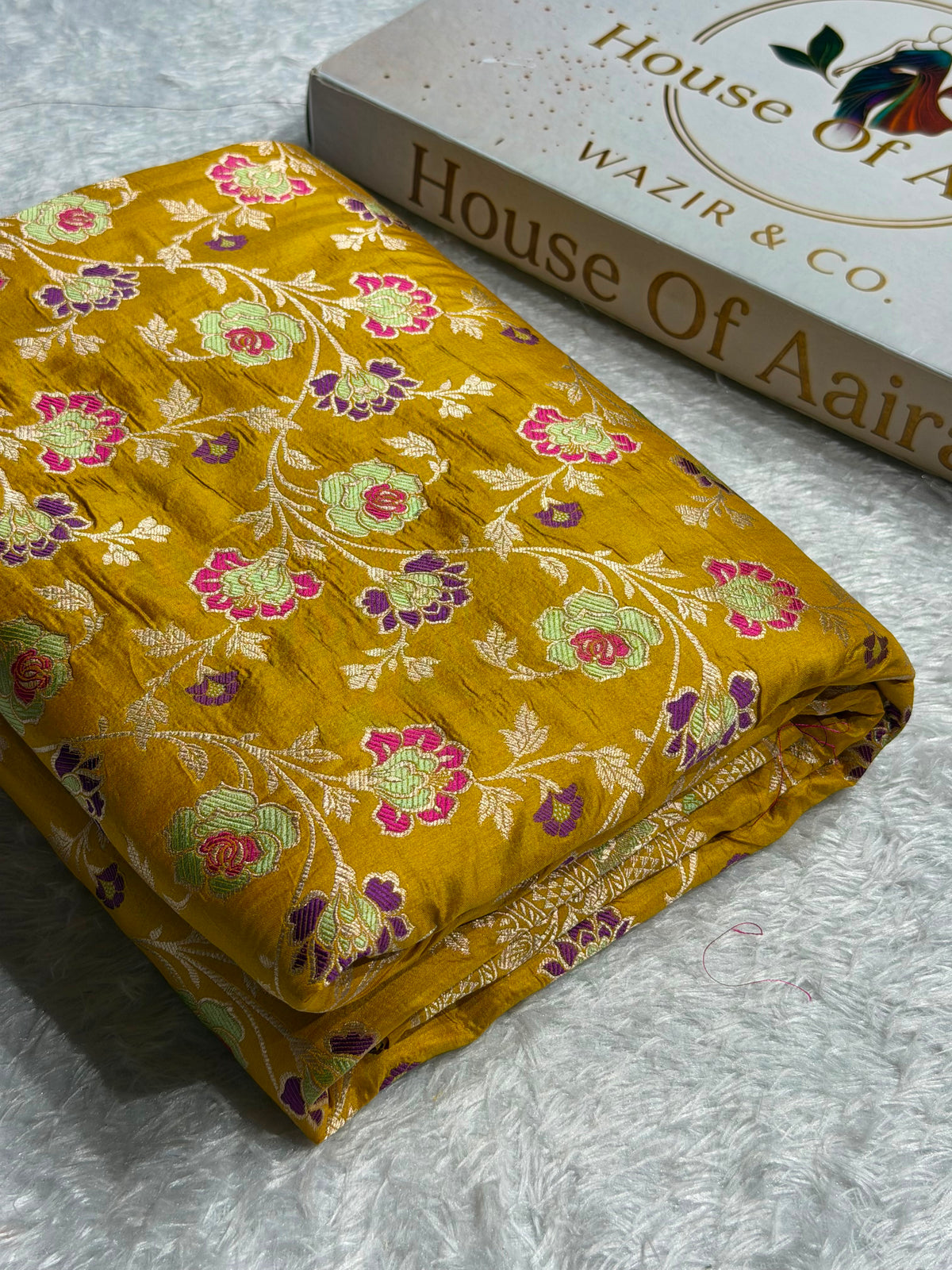 Banarasi Pure Katan Silk Saree with Minakari Jaal Pattern in Mustard Gold Shades Shades PKM04