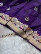 Banarasi Pure Katan Silk Saree Handwoven Kaduwa Boota Pattern with Minakari work in Purple Shades PKH09