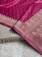 Banarasi Mashru Satin Silk Saree Tanchoi Pattern Baby Pink Shades MSK20