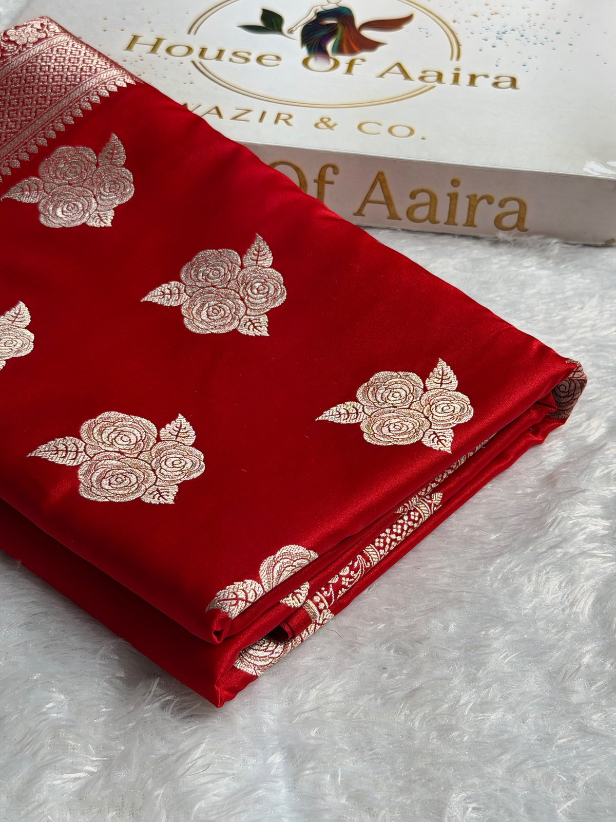 Banarasi Mashru Satin Silk Saree Boota Pattern Red Shades MSK15
