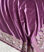 Banarasi Mashru Satin Silk Saree Floral Plain Body Mina Pattern In Royal Purple Shades MSC06